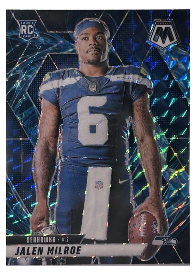 2025 Panini Mosaic Base Set Jalen Milroe Blue Sparkle #283 card