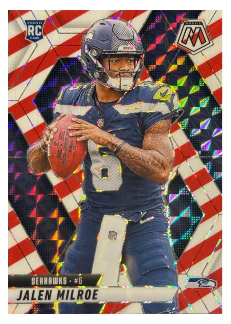2025 Panini Mosaic Base Set Jalen Milroe Red White Stripe #322 card