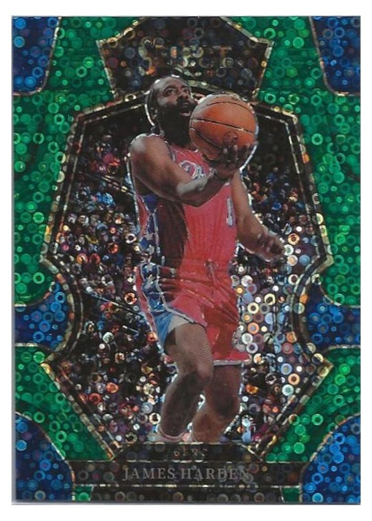 2022-23 Panini Select Base Set James Harden Green Disco Prizm #125 card