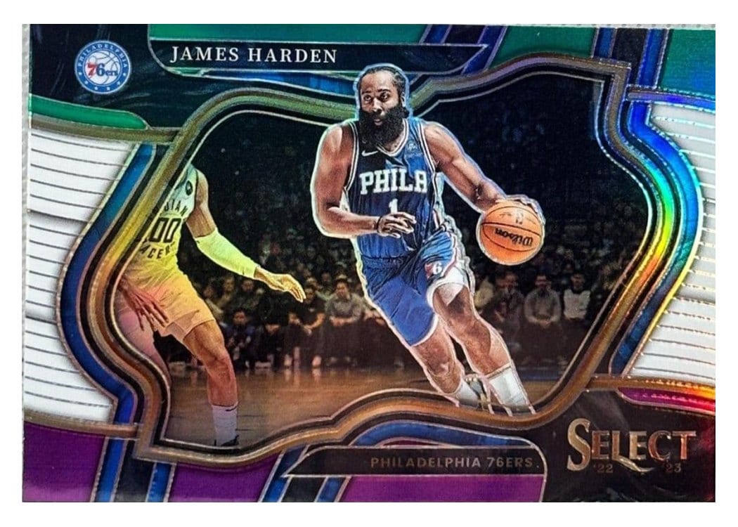 2022-23 Panini Select Base Set James Harden Green White Purple Prizm #225 card