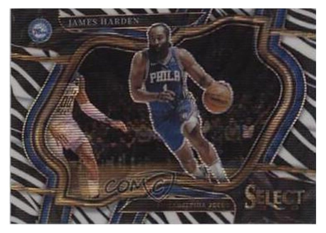 2022-23 Panini Select Base Set James Harden Zebra Prizm #225 card