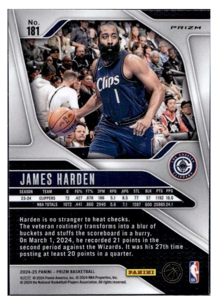 2024-25 Panini Prizm Base Set James Harden #181 card