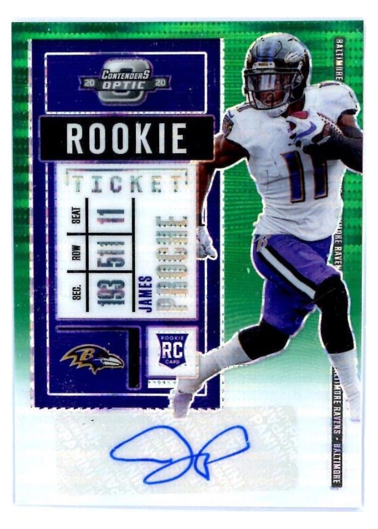 2020 Panini Contenders Optic Base Set James Proche Autograph Green Pulsar #195 card