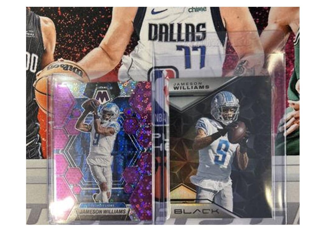 2023 Panini Mosaic Base Set Jameson Williams No Huddle Purple #187 card
