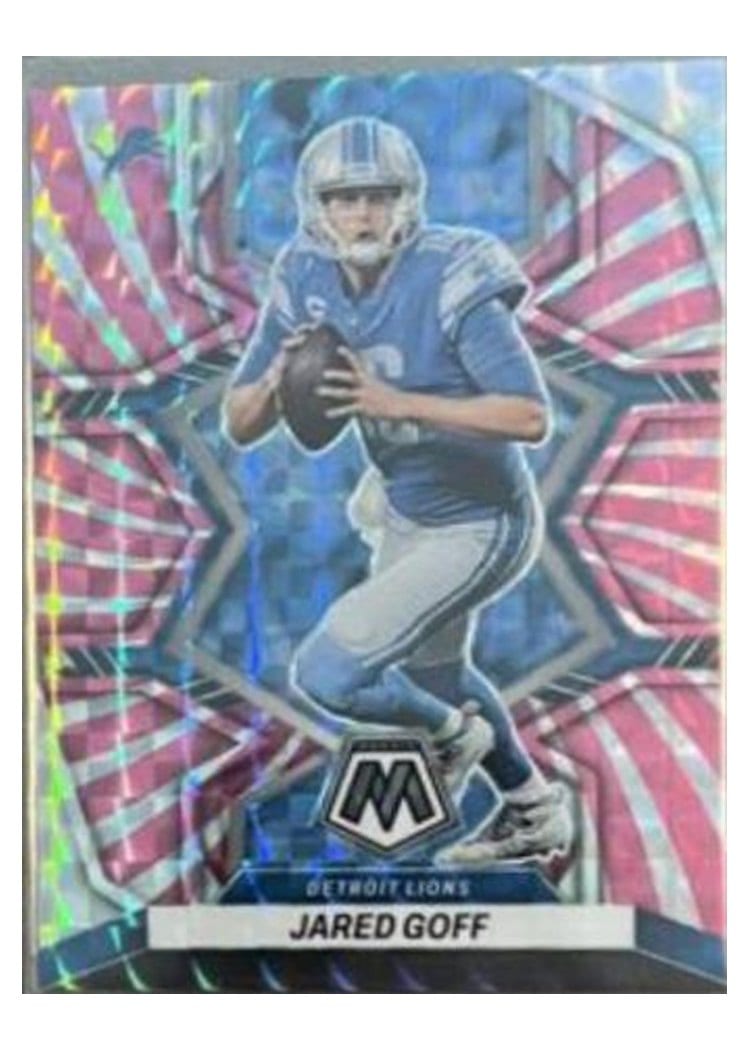 2022 Panini Mosaic Base Set Jared Goff Pink Swirl #64 card