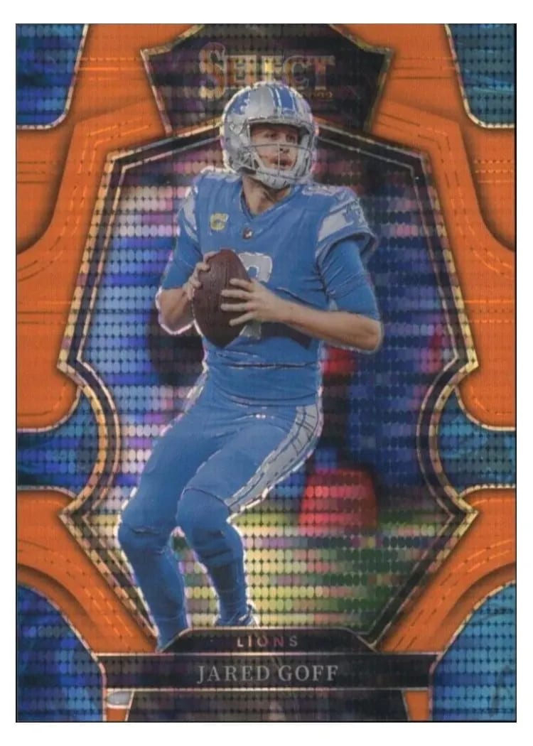 2022 Panini Select Base Set Jared Goff Neon Orange Pulsar #134 card