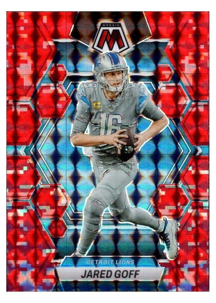 2023 Panini Mosaic Base Set Jared Goff Camo Red #185 card