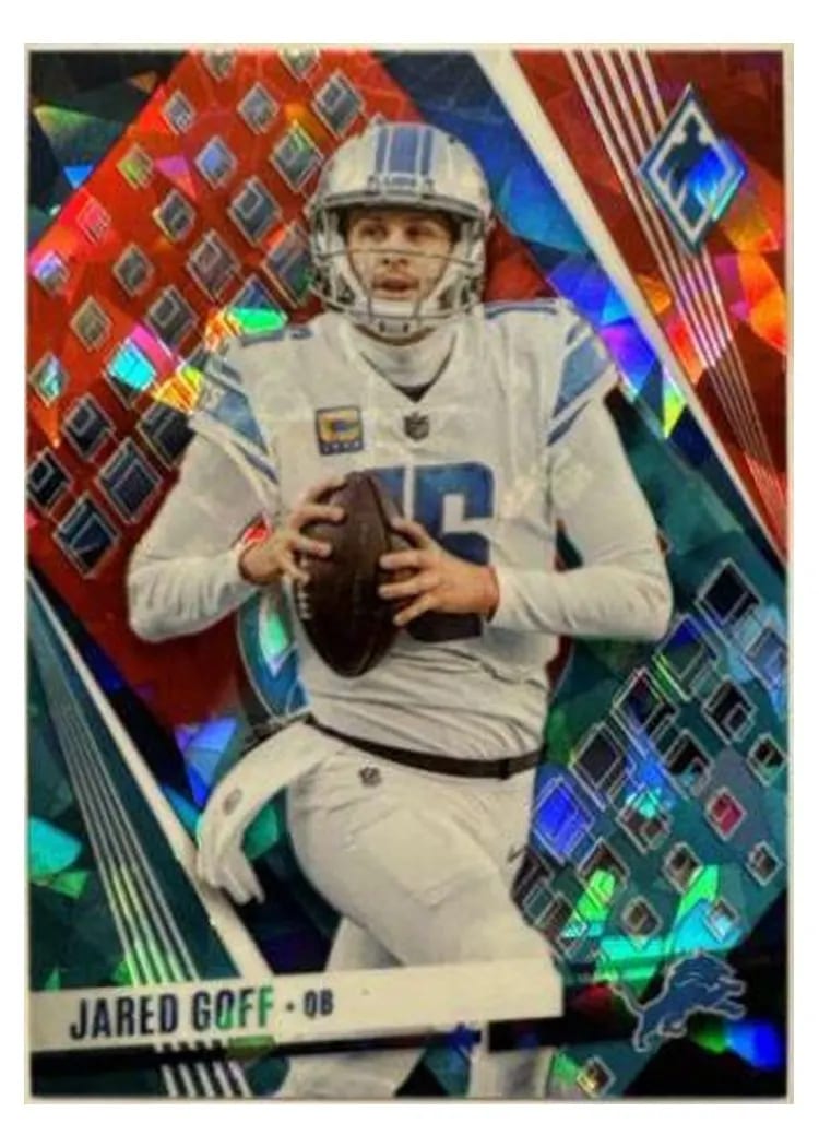 2023 Panini Phoenix Base Set Jared Goff Autograph Blue Ice #27 card