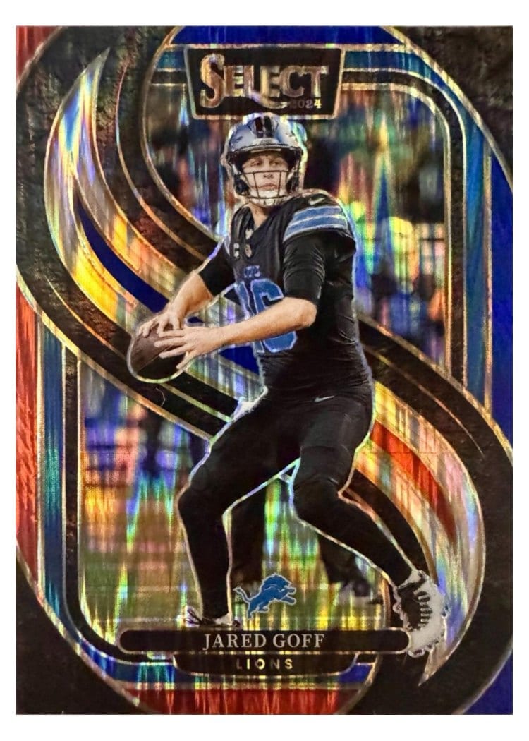 2024 Panini Select Base Set Jared Goff Black Red Prizm Shock #123 card