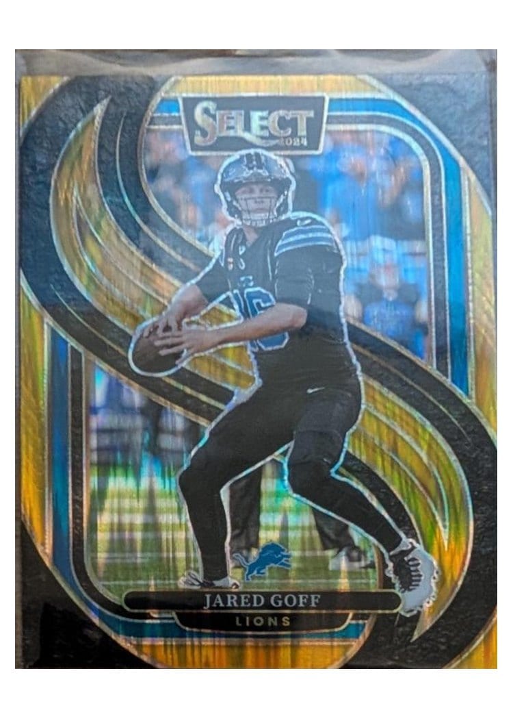 2024 Panini Select Base Set Jared Goff Gold Prizm Shock #123 card