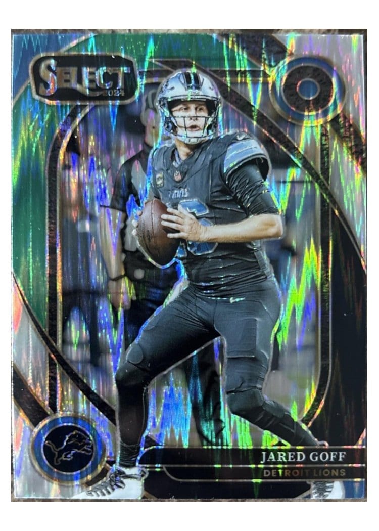 2024 Panini Select Base Set Jared Goff Black Green Prizm Shock #228 card