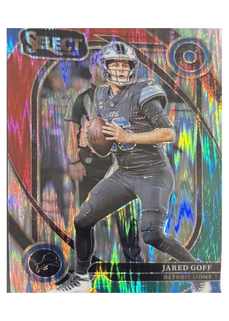 2024 Panini Select Base Set Jared Goff Green Red Prizm Shock #228 card