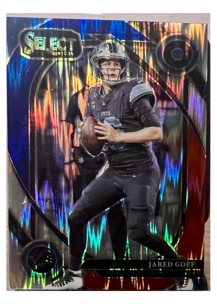 2024 Panini Select Base Set Jared Goff Red Blue Prizm Shock #228 card