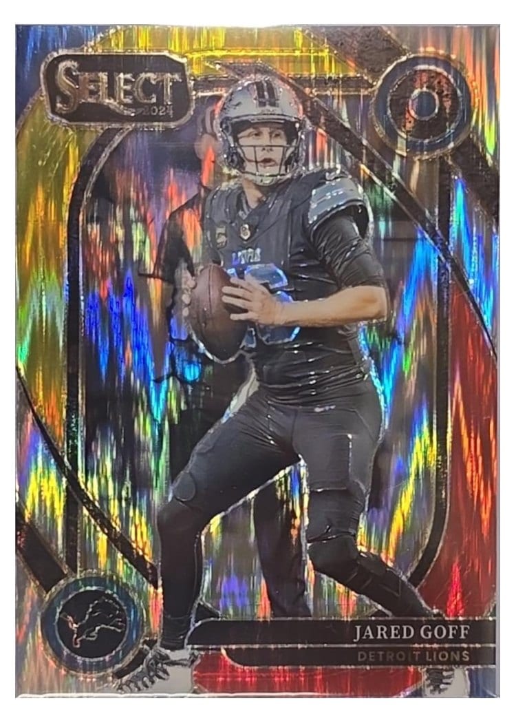 2024 Panini Select Base Set Jared Goff Red Yellow Prizm Shock #228 card