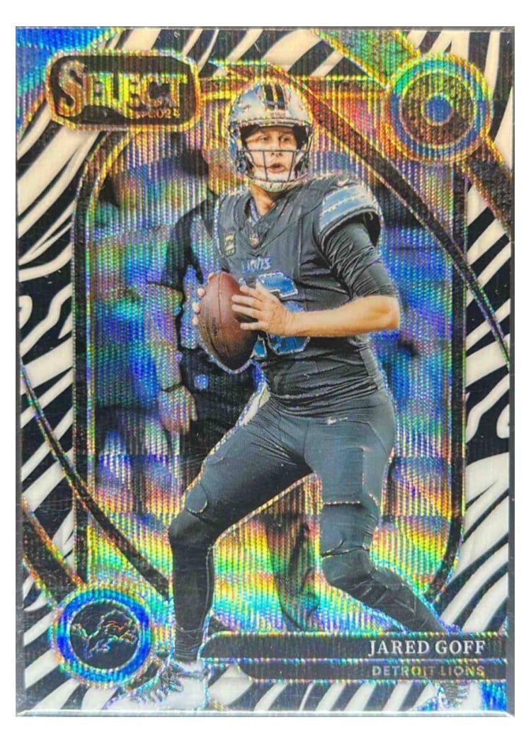 2024 Panini Select Base Set Jared Goff Zebra Prizm #228 card
