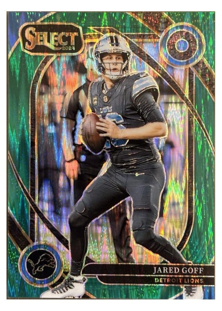 2024 Panini Select Base Set Jared Goff Green Prizm Shock #228 card