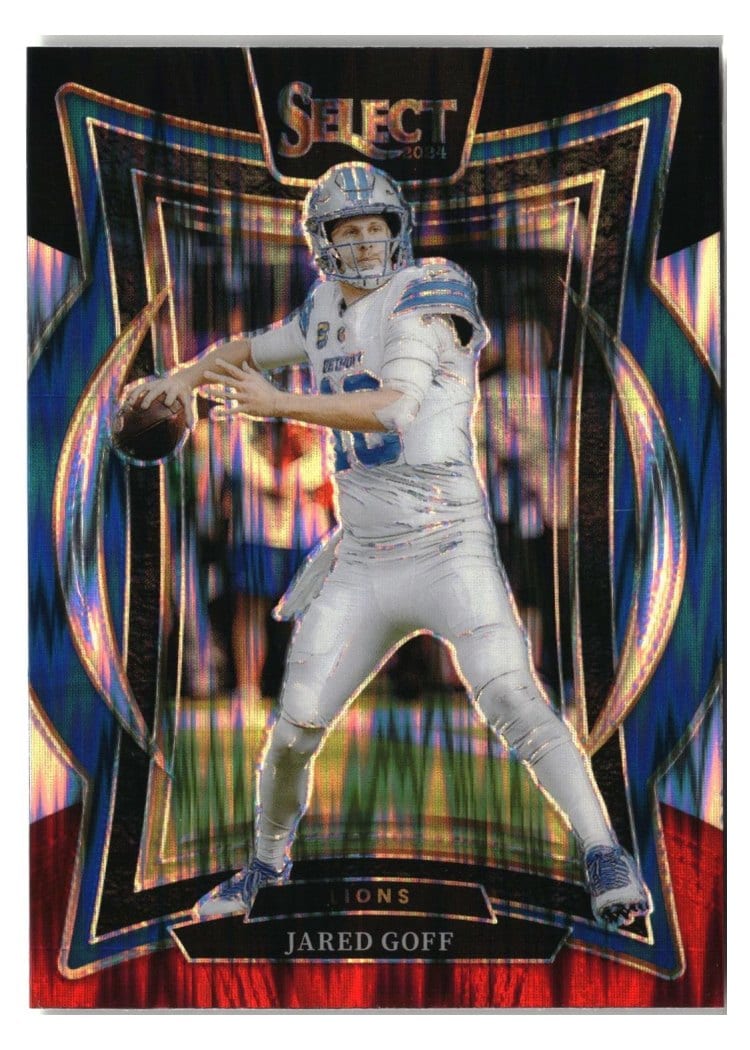 2024 Panini Select Base Set Jared Goff Black Red Prizm Shock #36 card
