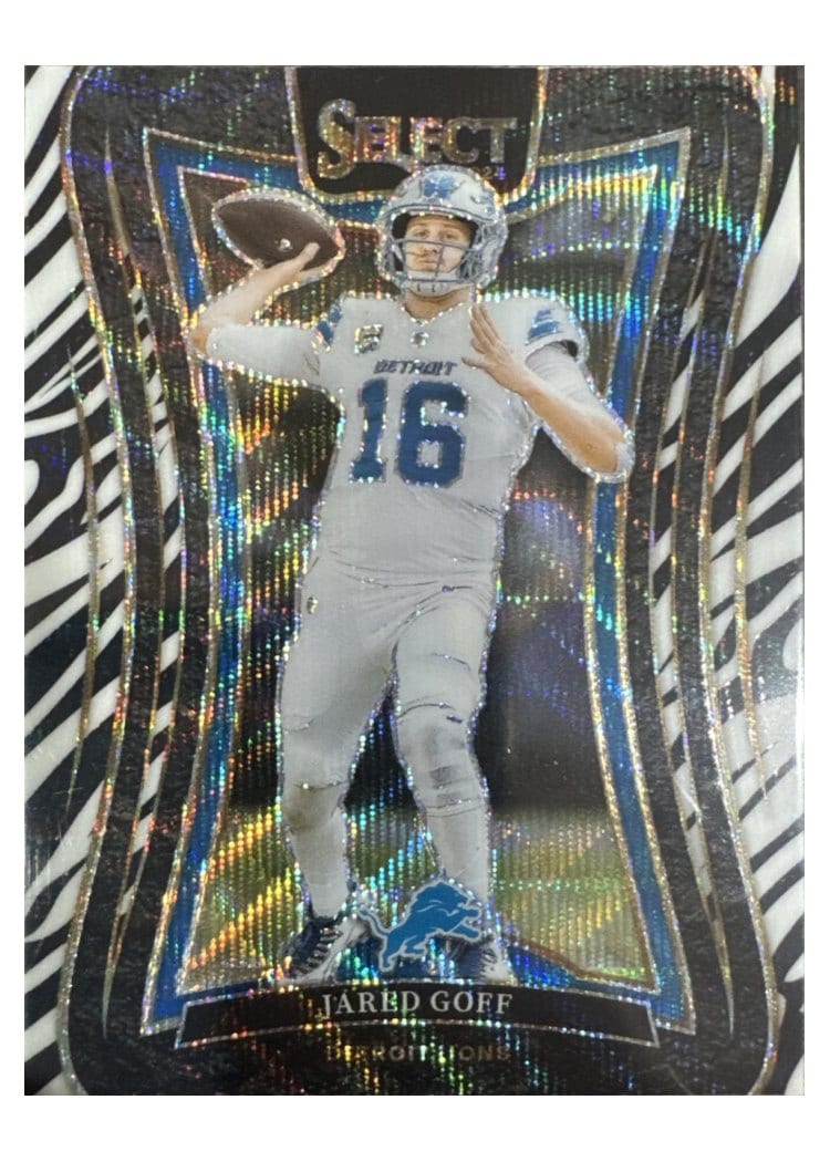 2024 Panini Select Base Set Jared Goff Zebra Prizm #389 card