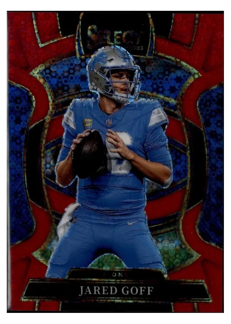 2025 Panini Select Base Set Jared Goff Red Disco Prizm #69 card