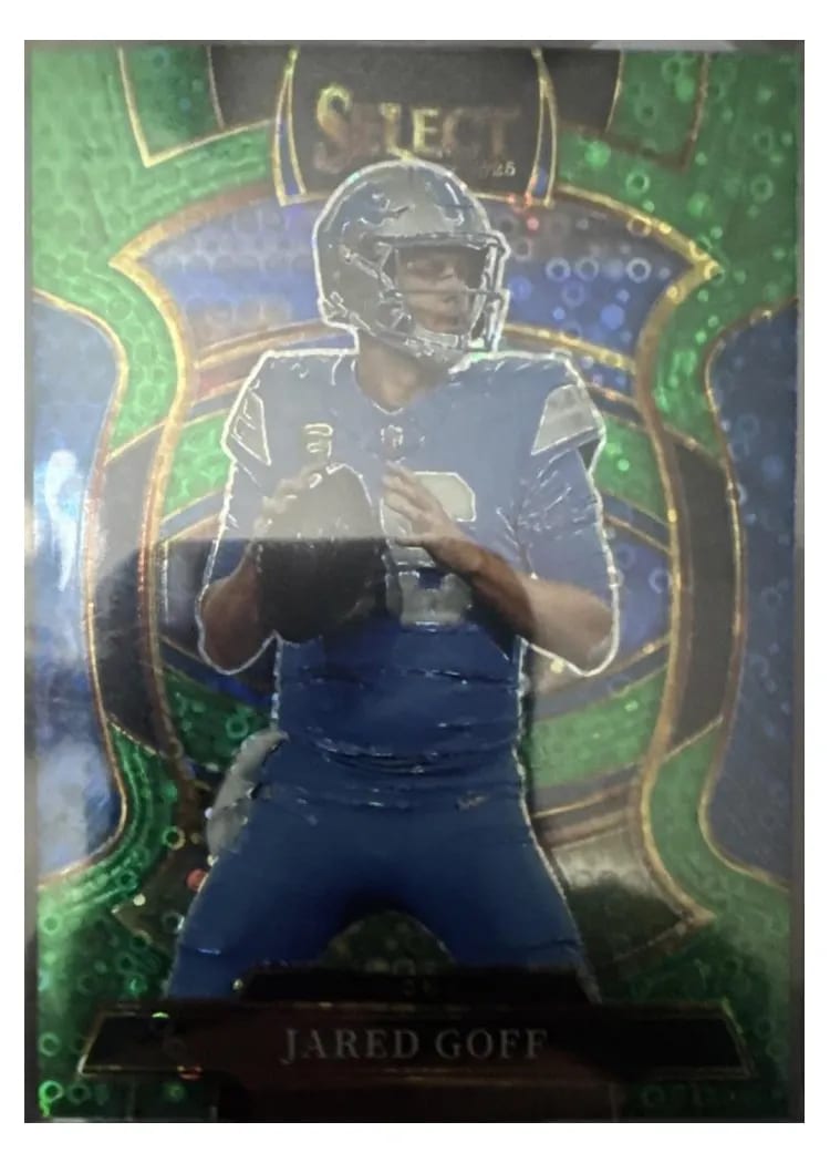 2025 Panini Select Base Set Jared Goff Green Disco Prizm #69 card