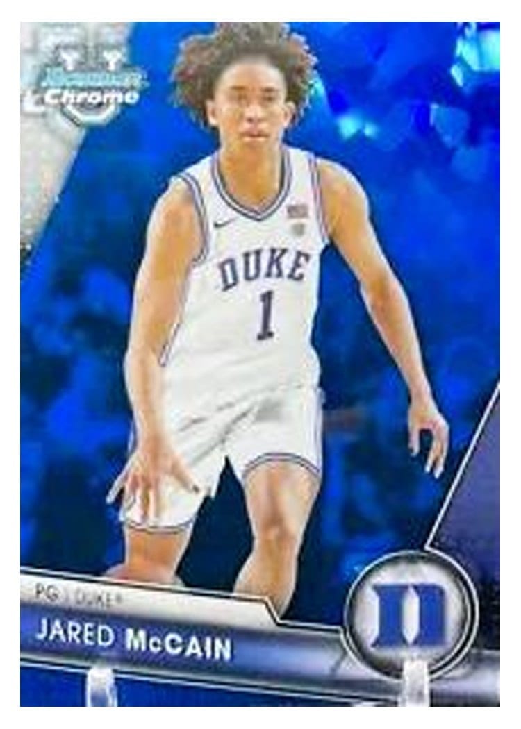 2023-24 Bowman University Chrome Sapphire Sapphire Prospects Jared McCain #18 card