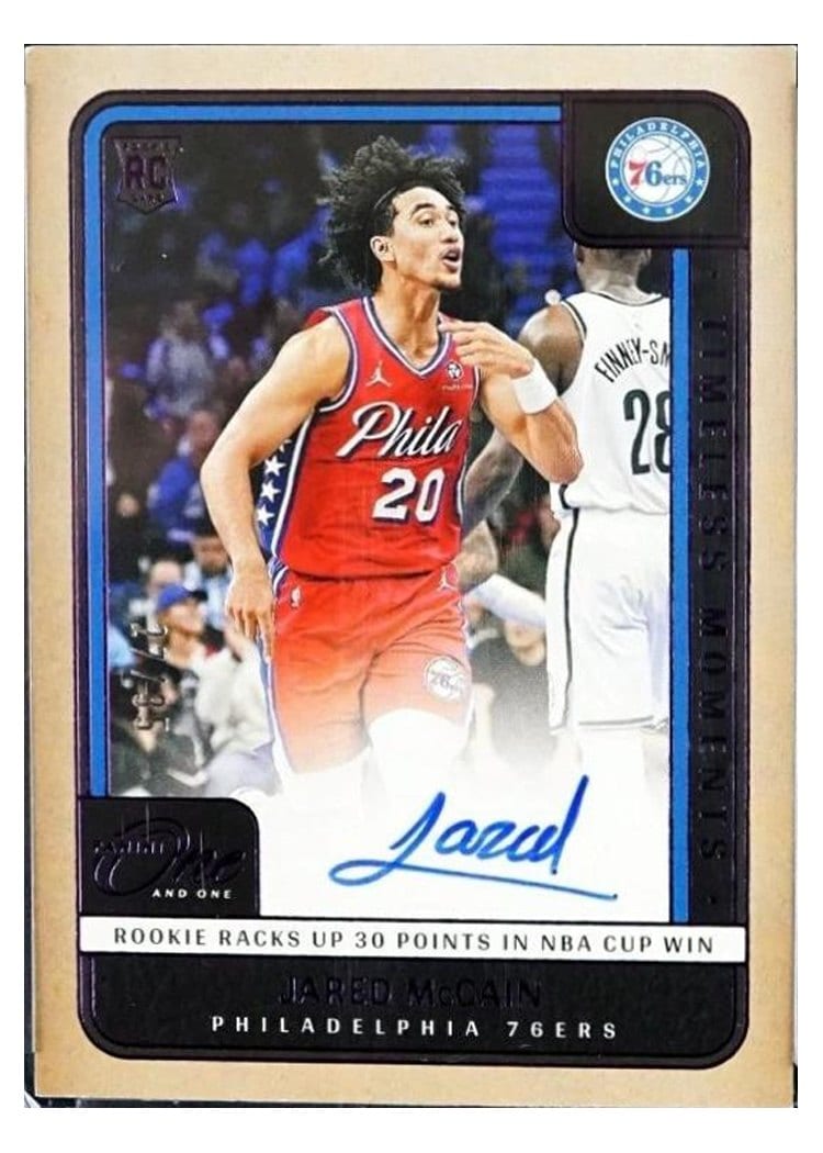 2024-25 Panini One and One Timeless Moments Autographs Set Jared McCain Purple #29 card