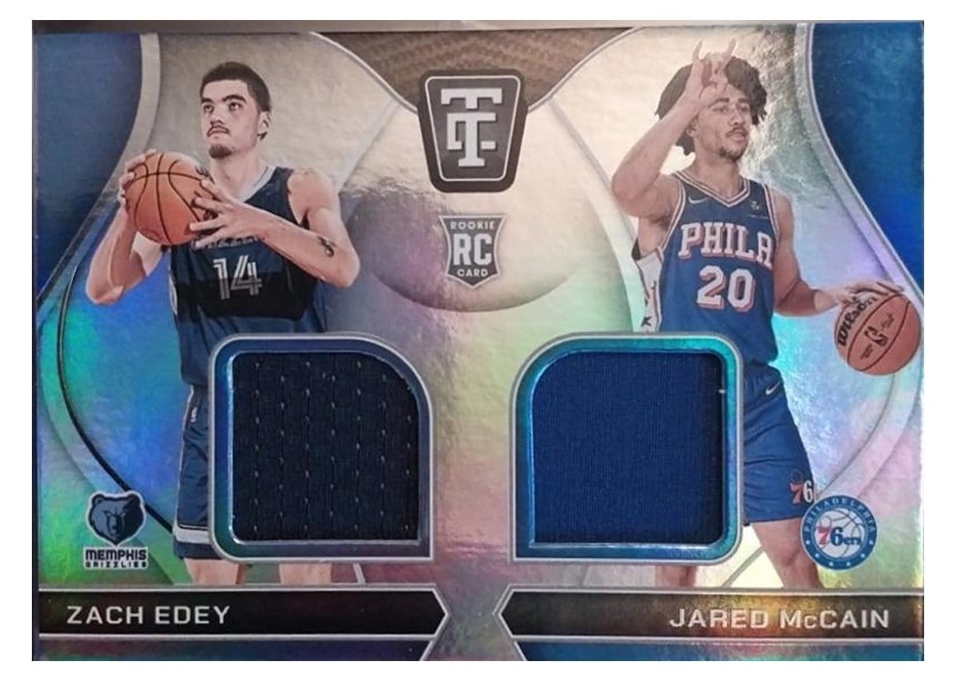 2024-25 Panini Totally Certified Rookie Dual Swatches Jared McCain/Zach Edey #RDS-ZEJ card