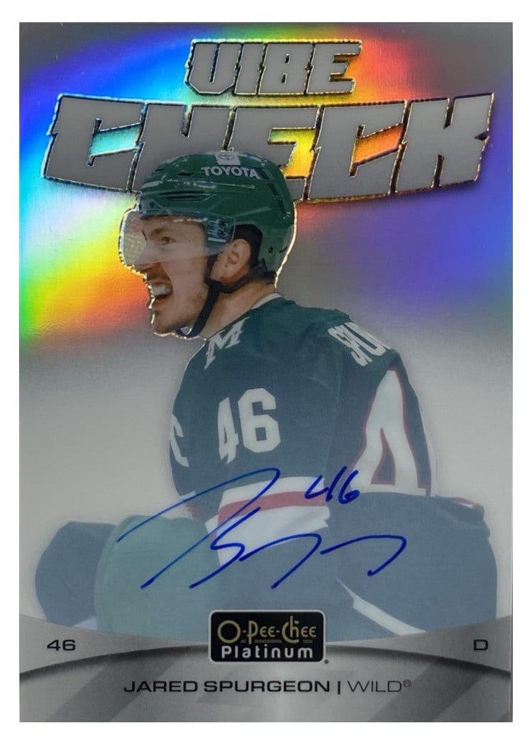 2025-26 O-Pee-Chee Platinum Vibe Check Rainbow Auto Jared Spurgeon #VC-10 card