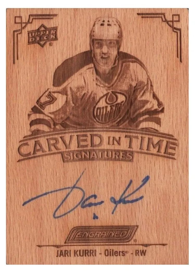 2023-24 Upper Deck Engrained Carved in Time Manufactured Wood Signatures Jari Kurri #CT-29 card