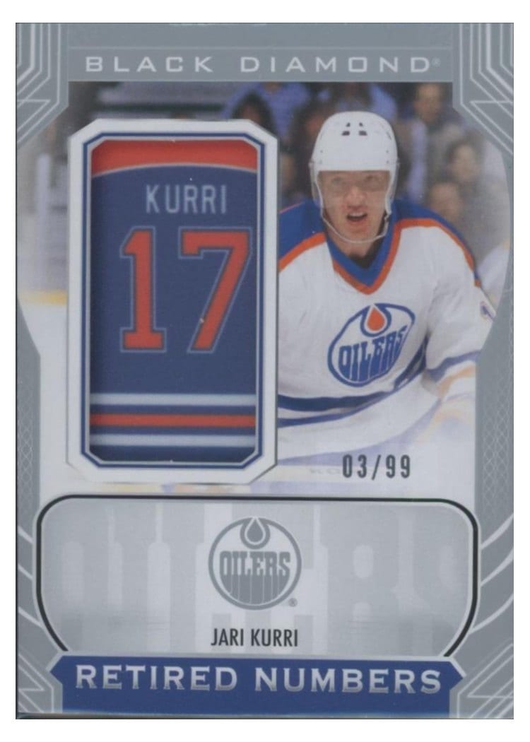 2024-25 Upper Deck Black Diamond Oilers Retired Number Patches Jari Kurri #ORNP-JK card