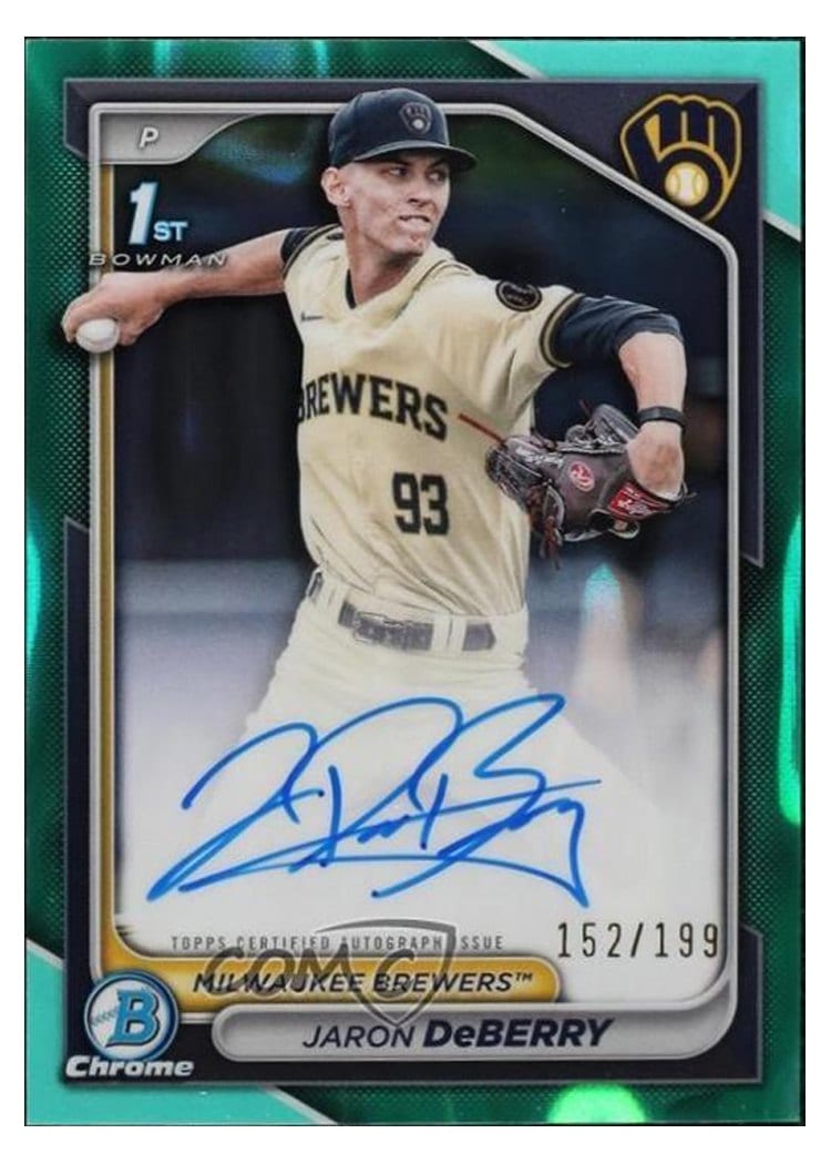 2024 Bowman Draft Chrome Prospect Autographs Jaron DeBerry Aqua Lava Refractor #CPA-JDE card