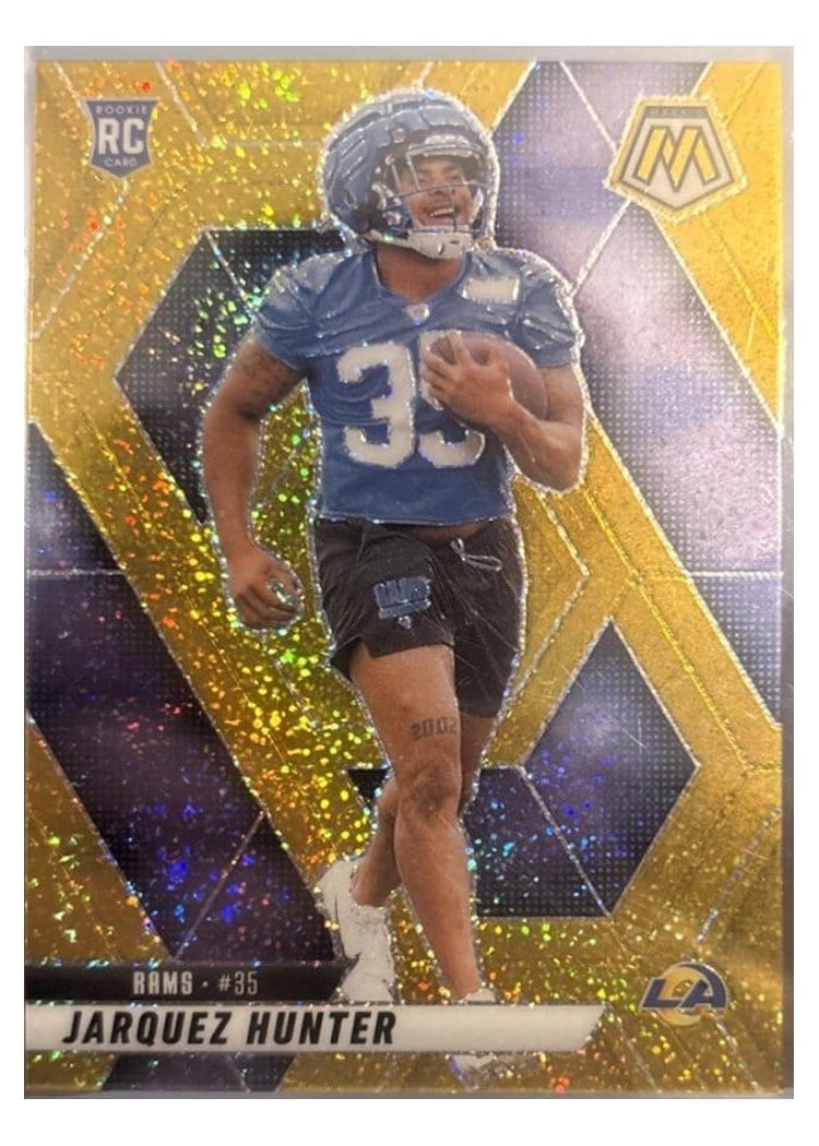 2025 Panini Mosaic Base Set Jarquez Hunter Gold Sparkle #380 card