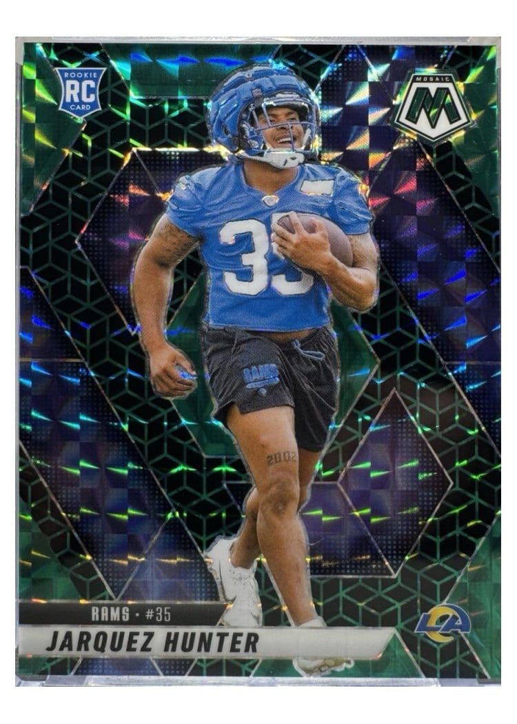2025 Panini Mosaic Base Set Jarquez Hunter Green Sparkle #380 card