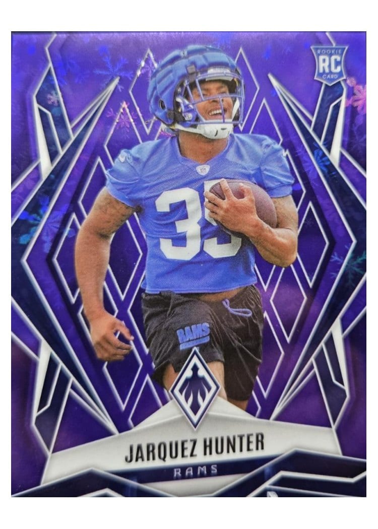 2025 Panini Phoenix Base Set Jarquez Hunter Purple Winter #232 card