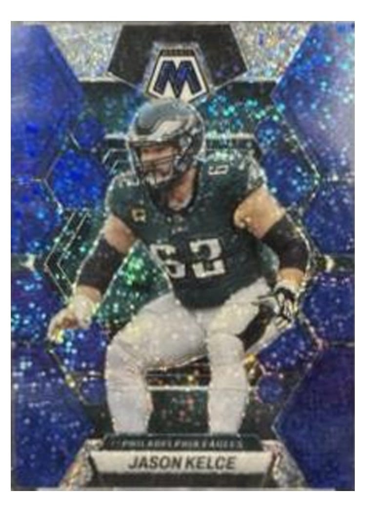2023 Panini Mosaic Base Set Jason Kelce Blue Sparkle #196 card
