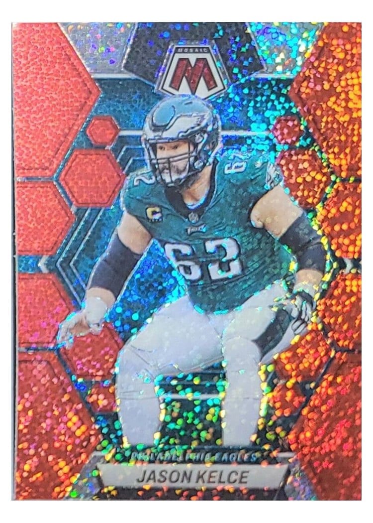 2023 Panini Mosaic Base Set Jason Kelce Red Sparkle #196 card