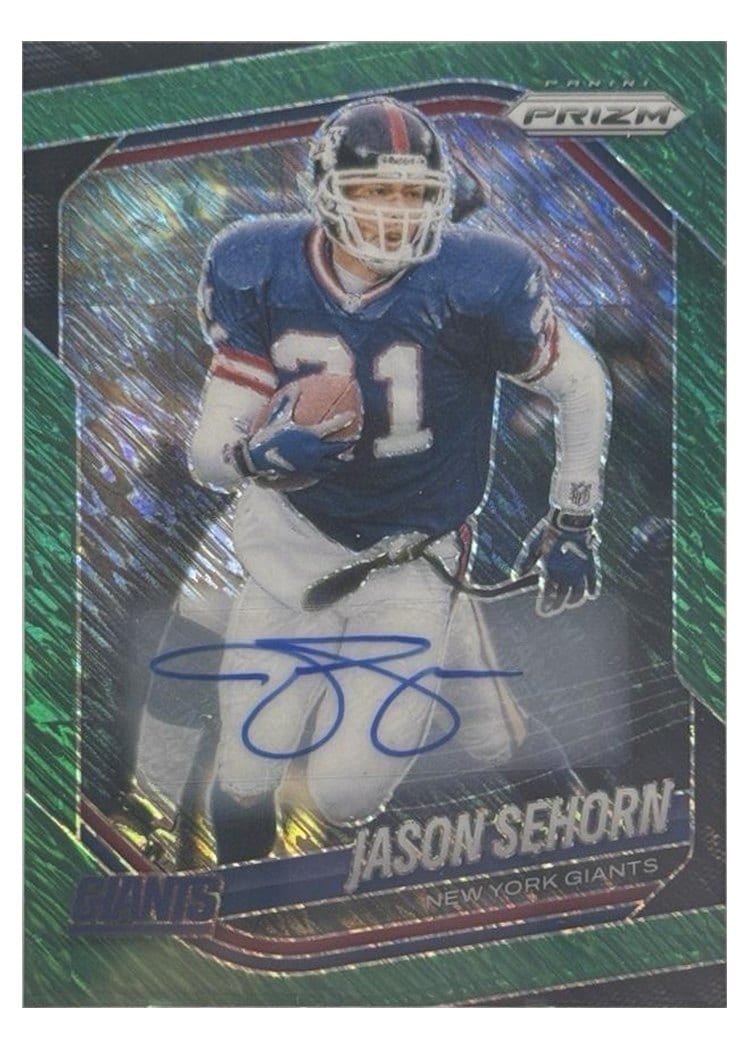 2025 Panini Prizm Base Set Jason Sehorn Green Shimmer Autograph #29 card