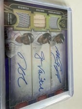 2024 Topps Triple Threads Autograph Relic Combo Jason Varitek / Nomar Garciaparra / Dustin Pedroia #ARC-RVP card