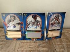2024 Topps Triple Threads Autograph Relic Combo Book Jason Varitek / Pedro Martinez / David Ortiz #ACB-MOV card