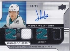 2021-22 Upper Deck Premier 2021 Premier Rookie Autograph Jersey Jasper Weatherby #PRA-JW card