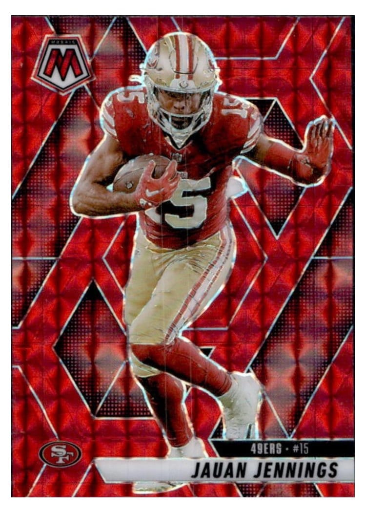 2025 Panini Mosaic Base Set Jauan Jennings Red Sparkle #142 card