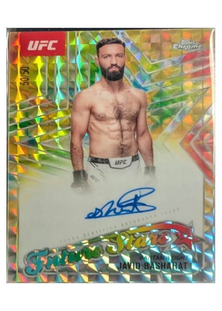 2025 Topps Chrome UFC Future Stars Autograph Javid Basharat Gold Refractor #FSA-JB card