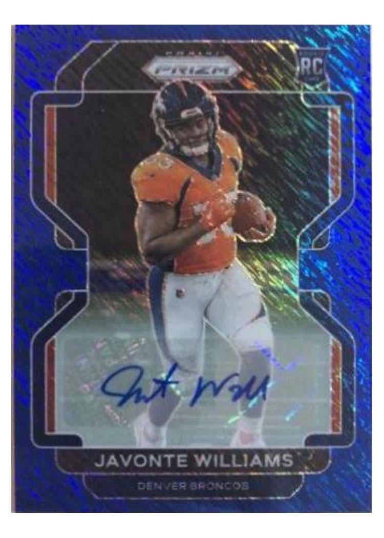 2021 Panini Prizm Base Set Javonte Williams Autograph Blue Shimmer #345 card
