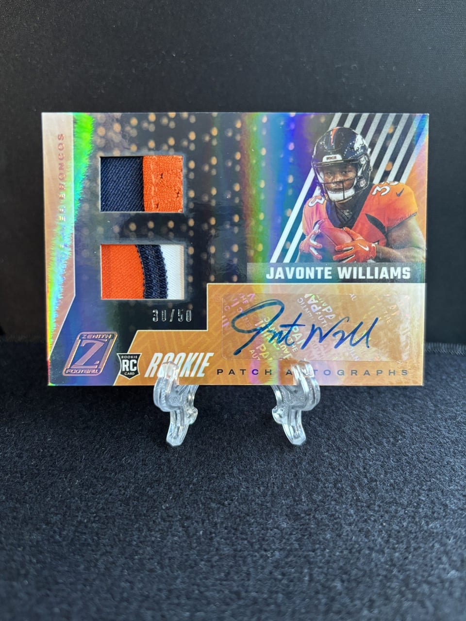 Javonte Williams 2021 Zenith Rookie Patch Autographs Copper card