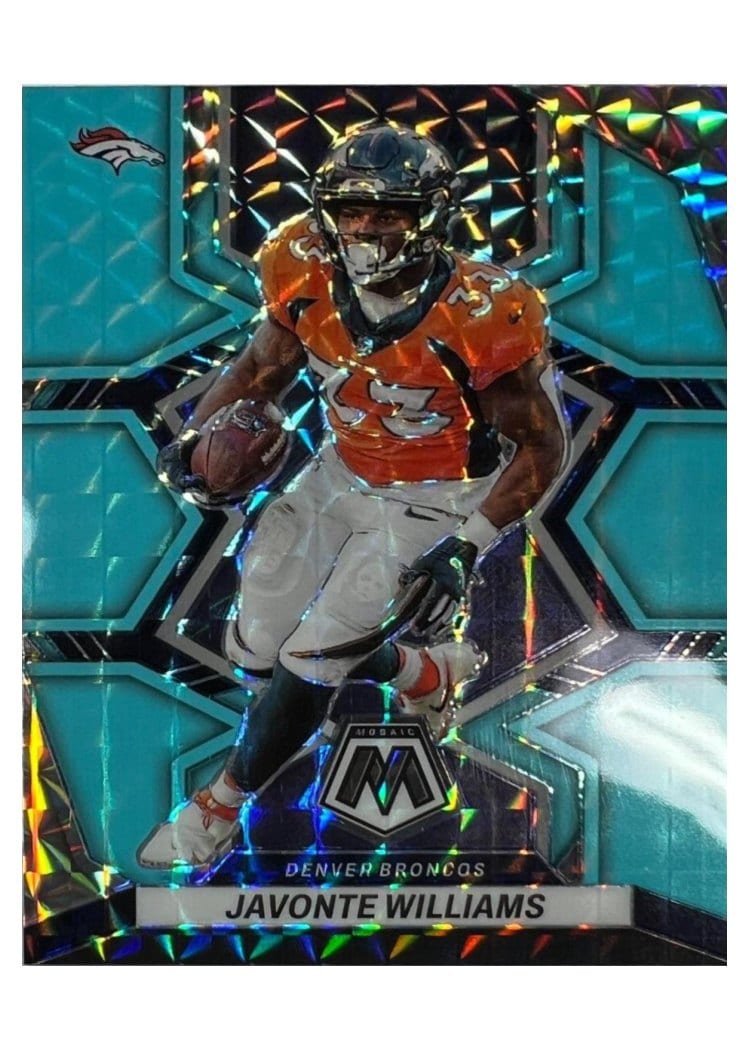 2022 Panini Mosaic Base Set Javonte Williams Blue Fluorescent #61 card