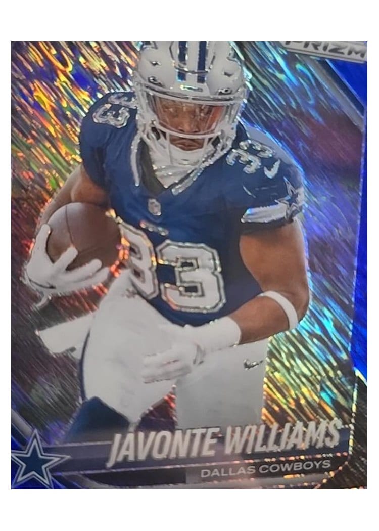 2025 Panini Prizm Base Set Javonte Williams Blue Shimmer #1 card