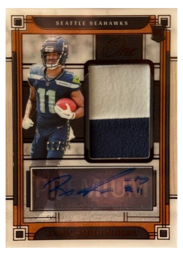 2023 Panini One Premium Rookie Patch Autographs Jaxon Smith-Njigba #145 card