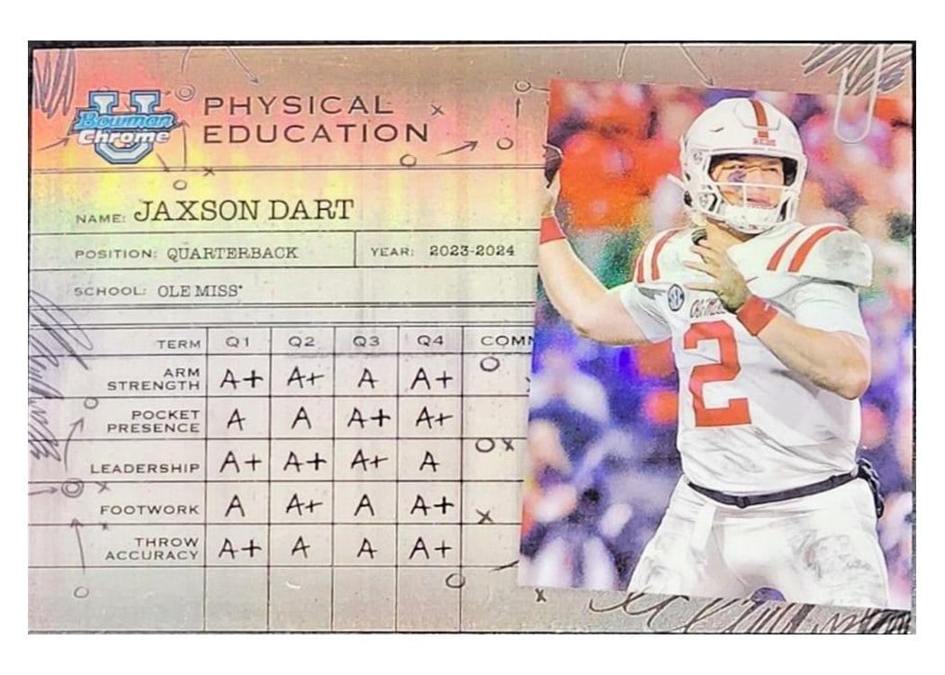 2024 Bowman University Chrome Physical Education Set Jaxson Dart #PE-18 card