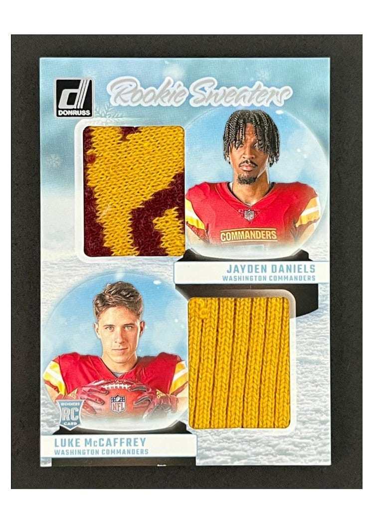 2024 Donruss Rookie Holiday Sweater Duals Jayden Daniels / Luke McCaffrey #RHD-WAS card