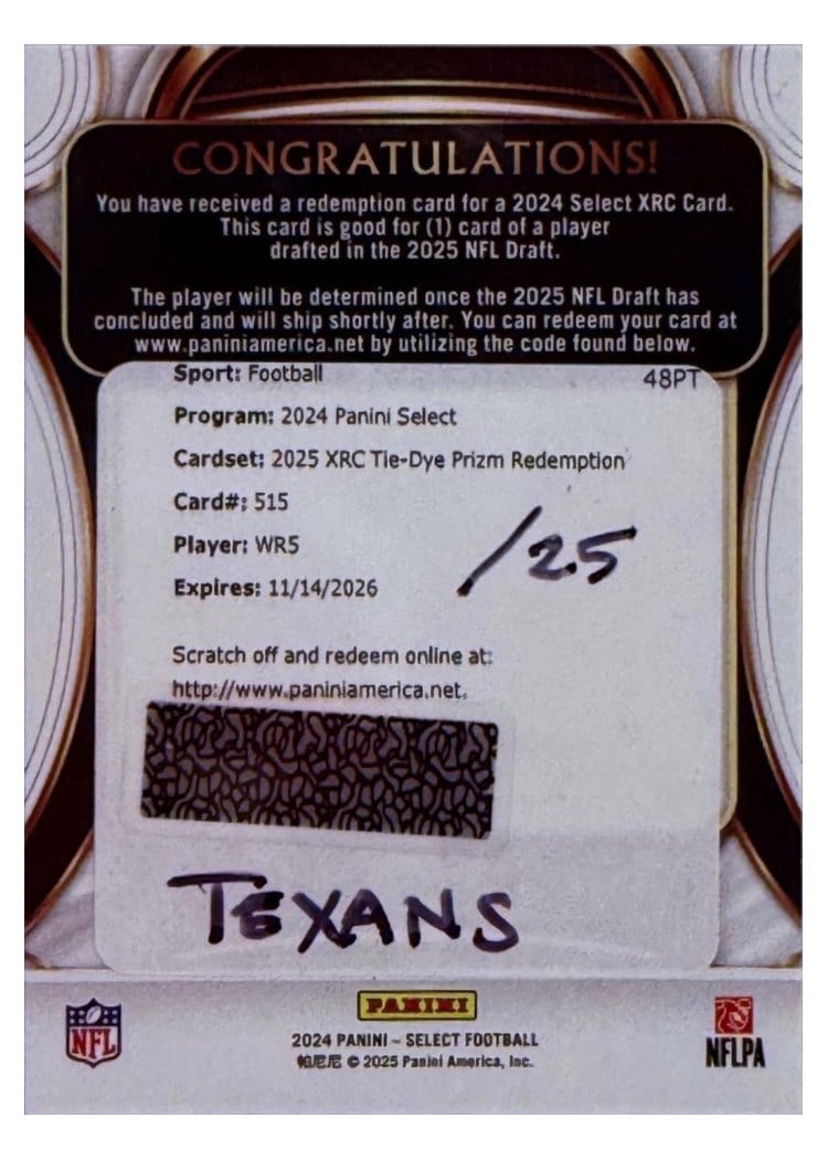 2024 Panini Select 2025 XRC Prizm Redemption Jayden Higgins #515 card